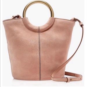 J Crew pink suede bucket bag in gently used condition.